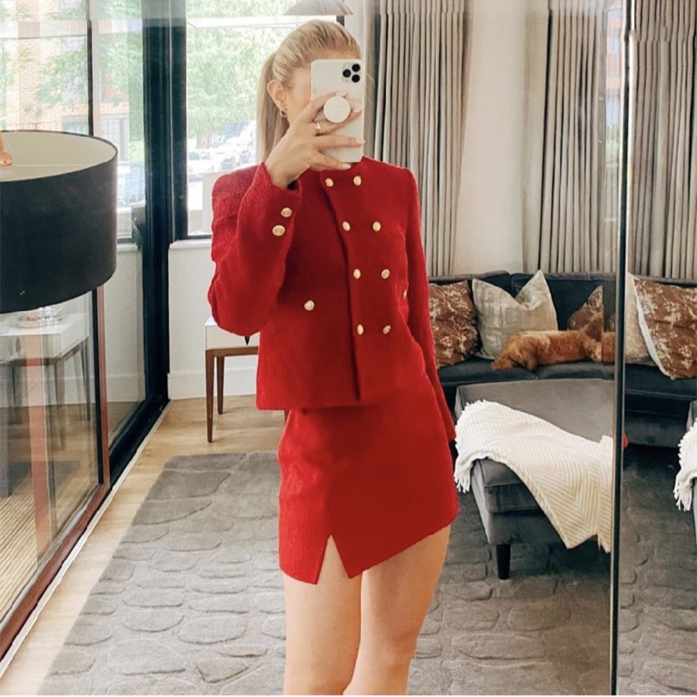 Zara Burgundy Structured Double Breasted Jacket - Picture 3 of 13